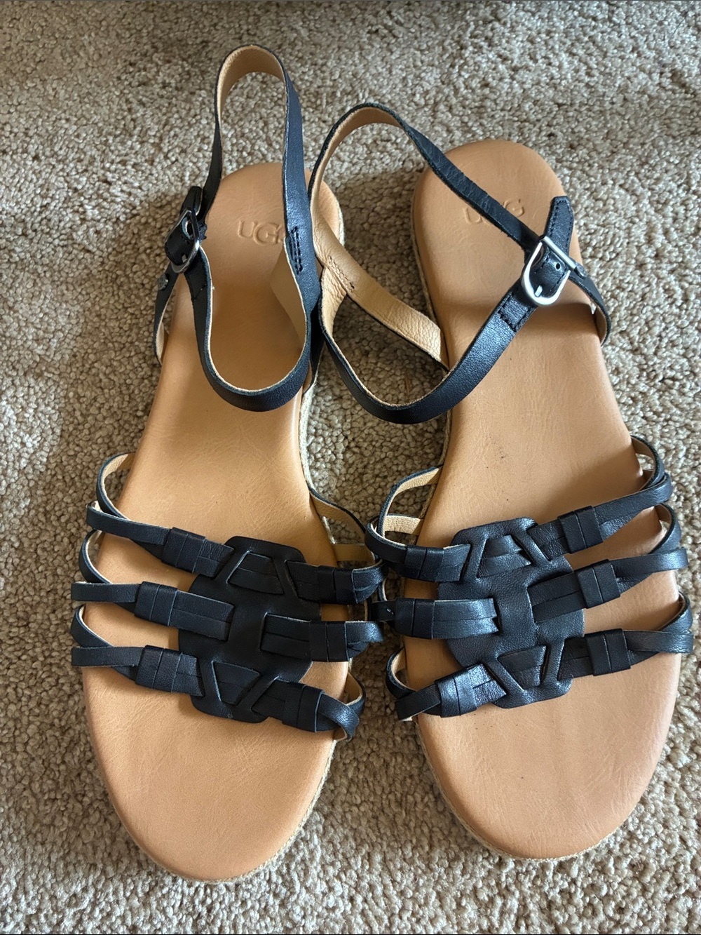 UGG Black Strappy Leather Slingback Sandals